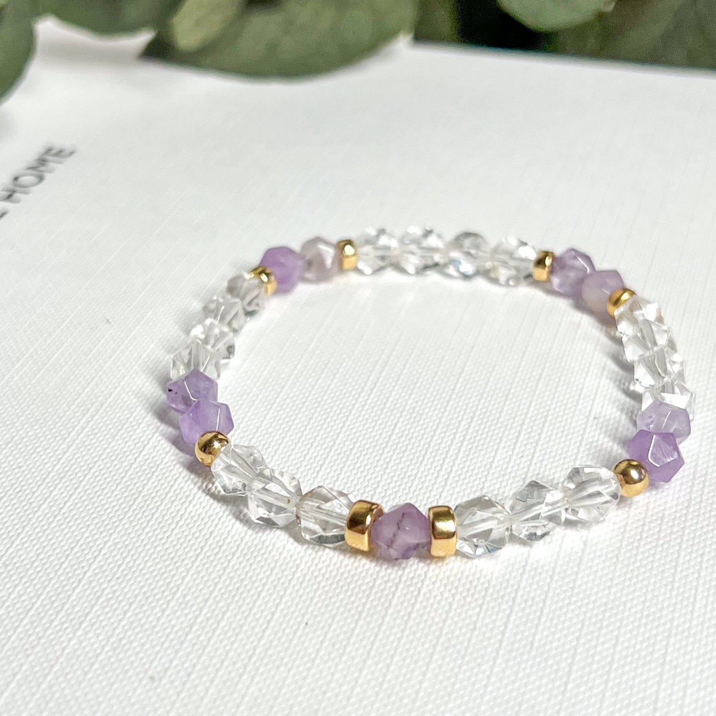 6mm Gold Filled Light Amethyst & Clear Quartz Stretch Bracelet - Size Medium 17.5cm