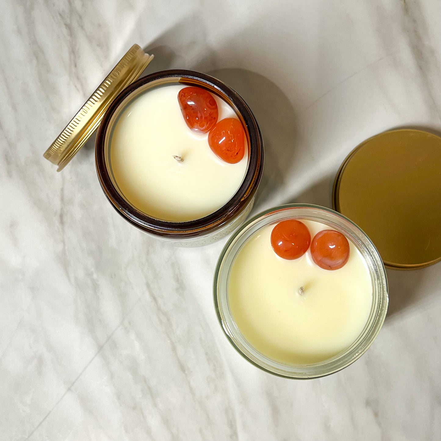 Cranberry, Orange & Cinnamon Candle Topped with Carnelian